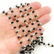 Black Spinel & Pearl Dangle 925 Sterling Silver Wire Chain